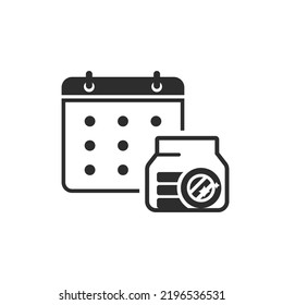 Calendar And Coin Jar Icon. Monochrome Black And White Symbol