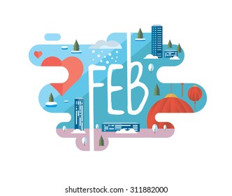 Calendar Collection - February flat graphic
