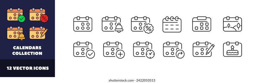 Calendar collection. Calendar icons. Linear style. Vector icons