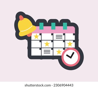 Calendar color icon. Bright sticker with notes and reminders. School, timetable and schedule concept. Cute badge for social media and websites. Cartoon flat vector illustration on white background