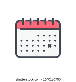 Calendar color line icon. Month schedule with important date vector outline colorful sign.