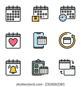 calendar color line icons set. reminder, appointment, clipboard, pay, mark, deadline, management, plan, stroke, calendar, meeting, number, date, page, agenda