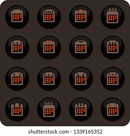 Calendar color vector icons on dark background for user interface design