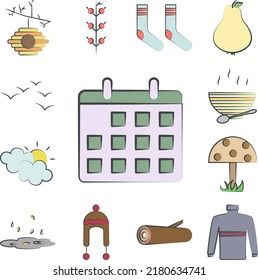 Calendar colored hand drawn icon in a collection with other items