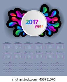 calendar with colorful abstract shapes in 2017 - 2025 year,  beginning with Sunday