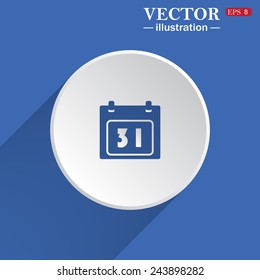 Calendar, computer display, white circle on a blue background with shadow. Vector illustration, EPS 8