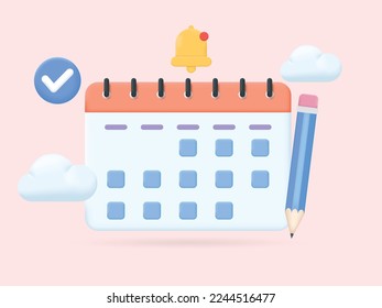 Calendar concept 3D illustration. Icon composition with calendar with scheduled dates