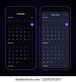 Calendar Concept. Mobile App Calendar Template 