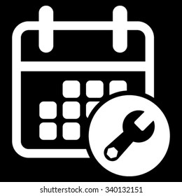 Calendar Configuration vector icon. Style is flat symbol, white color, rounded angles, black background.