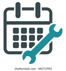 Calendar Configure vector icon. Style is bicolor flat symbol, soft blue colors, rounded angles, white background.
