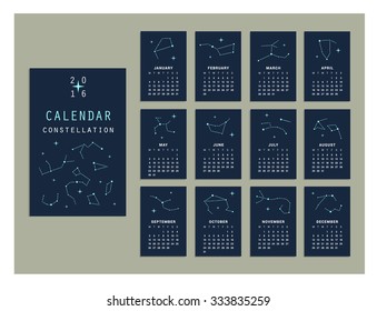 Calendar constellation of 2016. Vector illustration. Isolated