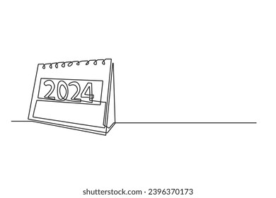 calendar continuous line 2024. one line calendar drawing with year 2024. 2024 calendar line art isolated white background