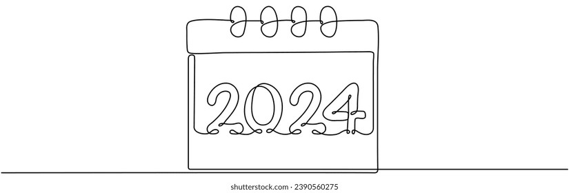 Kalenderreihenzeichnung. Handgezeichnetes Symbol für 2024 Jahre. Feiertag. Vektorgrafik einzeln auf Weiß.