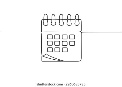 calendar continuous line drawing. One line art of calendar, memorable date, countdown, holiday, weekday and weekend. vector illustration	
