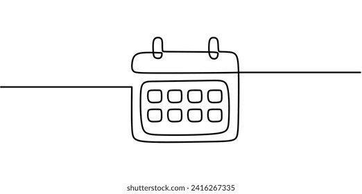 calendar continuous line drawing. One line art of calendar, memorable date, countdown, holiday, weekday and weekend. vector illustration	

