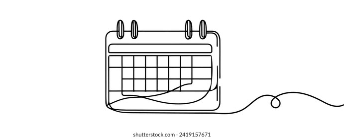 calendar continuous line drawing. One line art of calendar, memorable date, countdown, holiday, weekday and weekend. vector illustration