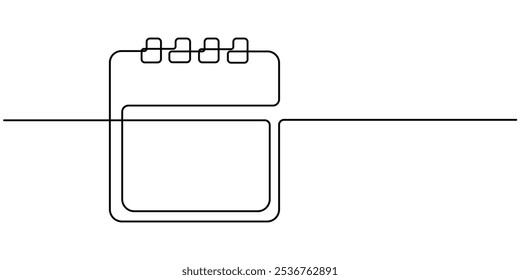 Dibujo de línea continua de calendario. Un arte de línea de calendario, fecha memorable, cuenta regresiva, día festivo, día de la semana y fin de semana. Ilustración vectorial, calendario de mesa continua un dibujo de línea de contorno aislado