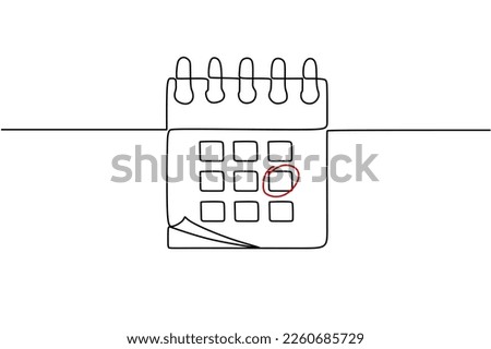 calendar continuous line drawing. One line art of calendar, memorable date, countdown, holiday, weekday and weekend. vector illustration	
