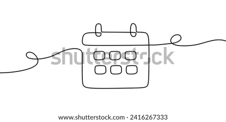 calendar continuous line drawing. One line art of calendar, memorable date, countdown, holiday, weekday and weekend. vector illustration	
