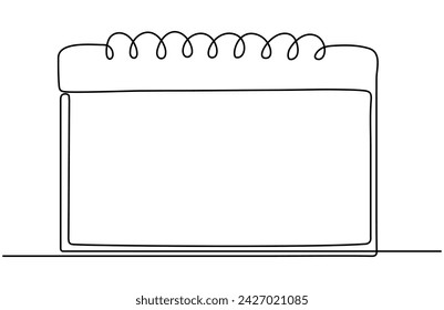 Calendar continuous line drawing. Reminder empty template. Time planer linear symbol. Vector illustration isolated on white background.