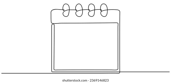 Calendar continuous line drawn. Time planer linear symbol. Reminder empty template. Vector illustration isolated on white.