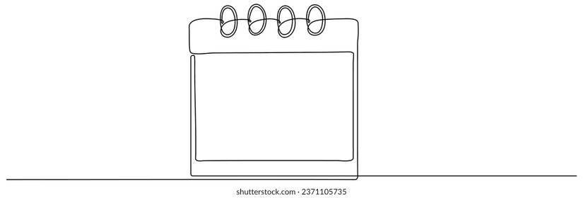 Calendar continuous line drawn. Time planer linear symbol. Reminder empty template. Vector illustration isolated on white.
