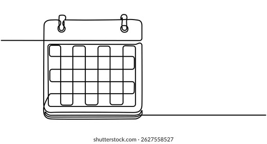 Calendar continuous line drawn. Time planer linear symbol. Reminder empty template. Vector illustration isolated on white, Single one line drawing Standing Calendar icon. Planning and scheduling.