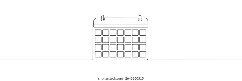 Desenho de uma linha contínuo do calendário. Sinal do planejador em estilo linear simples. Ilustração vetorial.