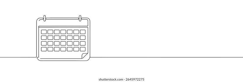 Calendar continuous one line drawing. Planner sign in simple linear style. Vector illustration.