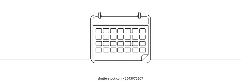 Desenho de uma linha contínuo do calendário. Sinal do planejador em estilo linear simples. Ilustração vetorial.