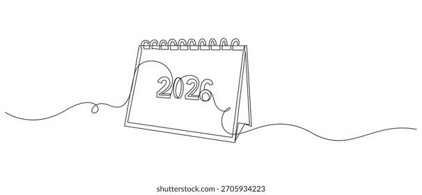 Calendário ilustração vetorial de arte de linha única contínua,Desenho de linha contínua de um calendário de mesa,Desenho de linha contínua de um calendário de mesa de 2026