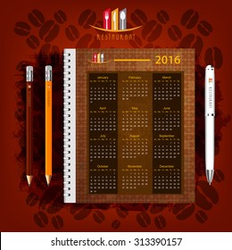 Calendar with corporate identity Menu Restaurant Background coffee