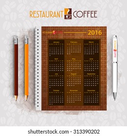 Calendar with corporate identity Menu Restaurant Background coffee