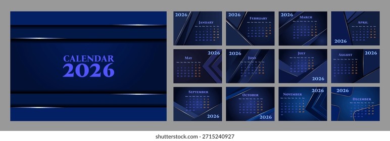 Calendario creativo con fondo Abstractas de diseño superpuesto azul
