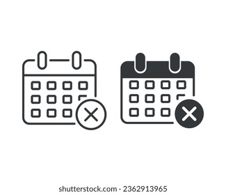 Calendar with cross icon vector illustration. Schedule on isolated background. Date cancel sign concept.