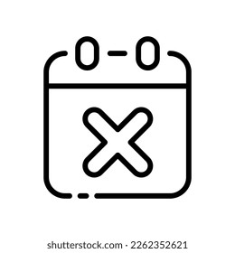 Calendar with cross line icon. Important day, error, cancel, reject, month, punctuality, anniversary. Time management concept. Vector line icon on white background