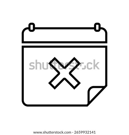 Calendar cross mark. Event cancelled symbol. Date delete Vector. Schedule removal graphic.