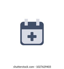 Calendar with cross. Medical icon. Isolated on white. Vector illustration.