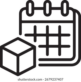 El icono de calendario y cubo representa la planificación y la logística