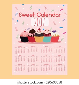 Calendar with cupcakes and pink background