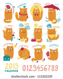 Calendar With Cute Bright Cats