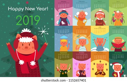 Calendar with cute cheerful pigs. They will please you throughout the year.