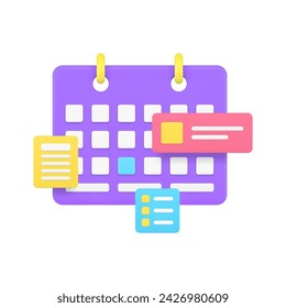 Calendar daily planner time management productivity efficient organization 3d icon realistic vector illustration. Important meeting to do reminder organizer weekly month planning deadline control