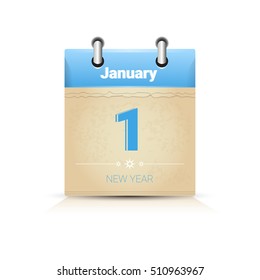 Calendar Data Page New Year 1 January Flat Vector Illustration