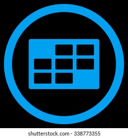 Calendar Dataset vector icon. Style is flat rounded symbol, blue color, rounded angles, black background.