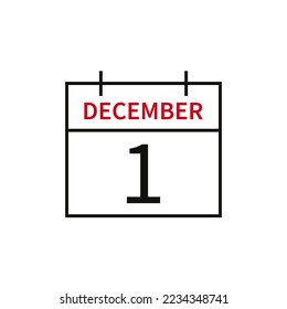 Calendar with date 1 december, line icon month name and date. Flat vector illustration for UI graphic design.