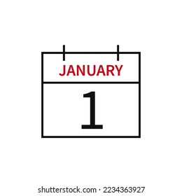 Calendar with date 1 january, line icon month name and date. Flat vector illustration for UI graphic design.