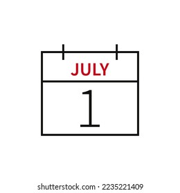 Calendar with date 1 july, line icon month name and date. Flat vector illustration for UI graphic design.