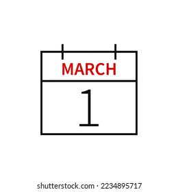 Calendar with date 1 march, line icon month name and date. Flat vector illustration for UI graphic design.