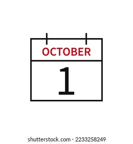 Calendar with date 1 october, line icon month name and date. Flat vector illustration for UI graphic design.